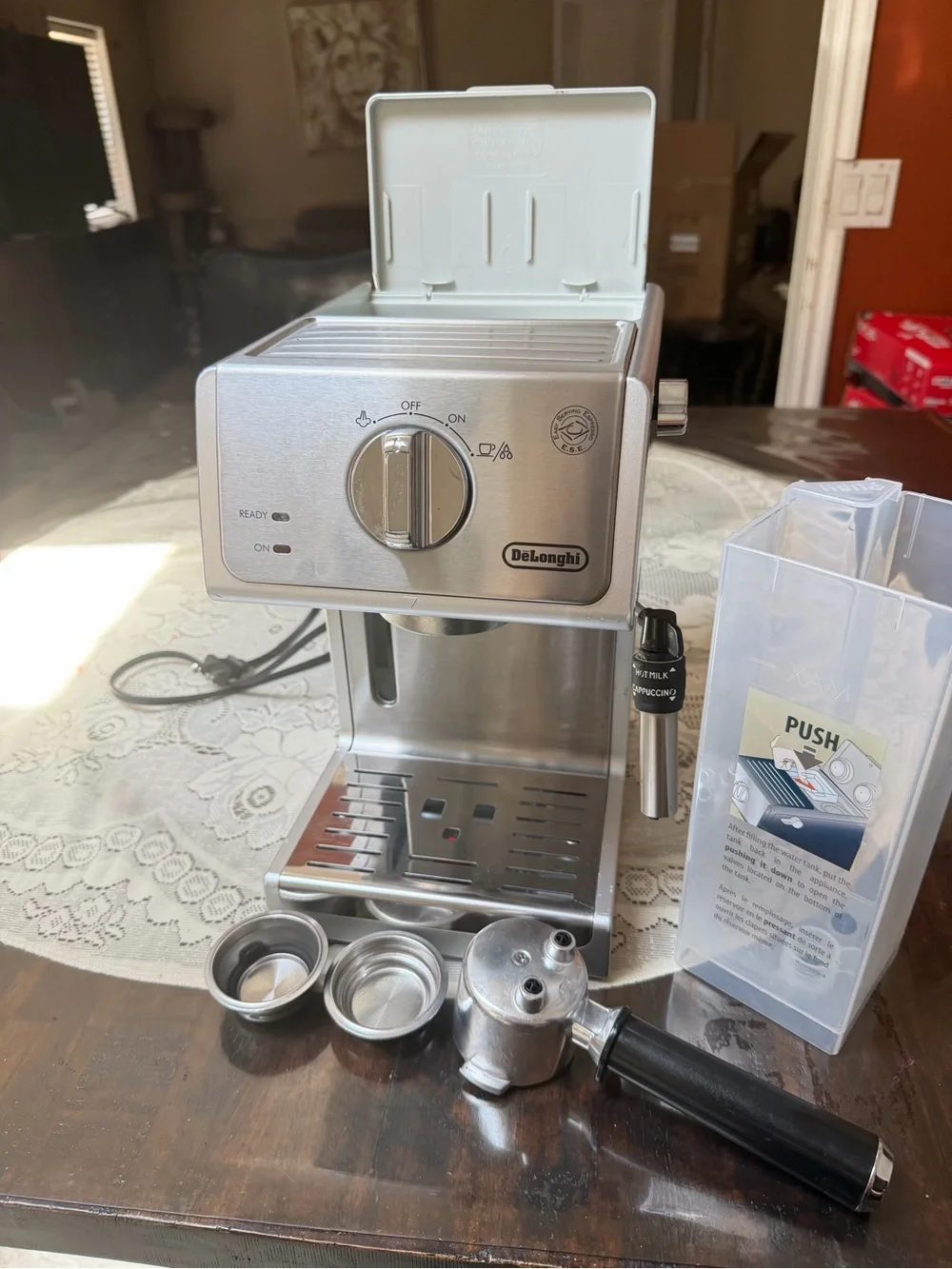 DeLonghi Stainless Steel Espresso , Cappuccino Machine with Portafilter - Silver